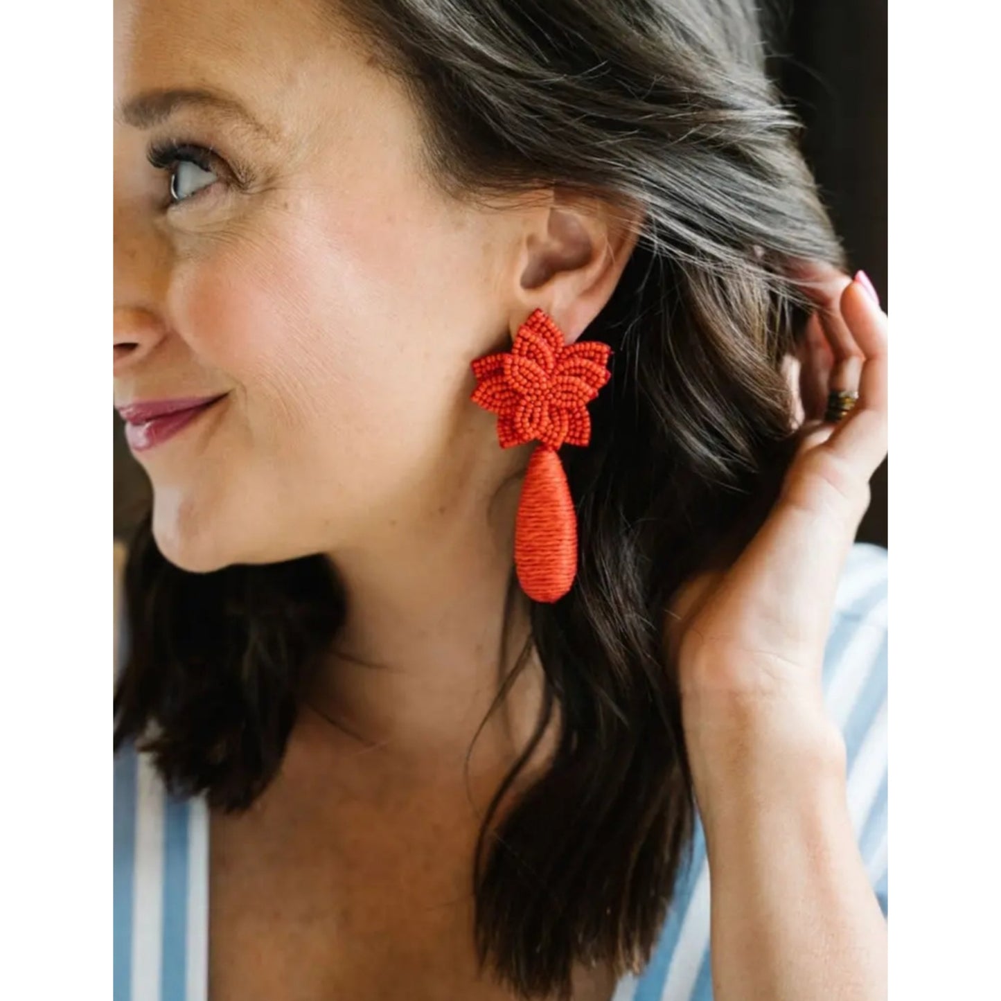 Flora Dangle Earrings Ruby Red