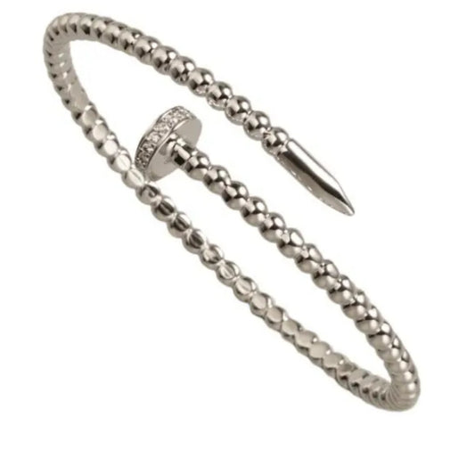 Rustic Silver Nail Bangle Bracelet Crystal Accents