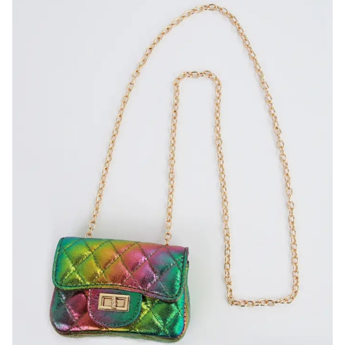 Girls Metallic Crossbody Handbag Multi Color Green Pink Yellow