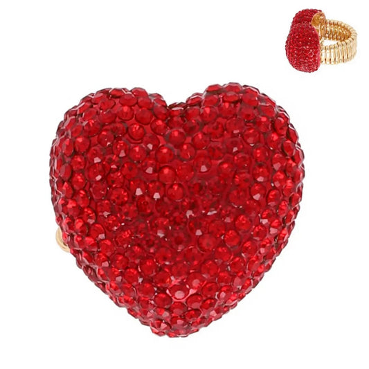 Clear Rhinestone Pave Heart Stretch Ring