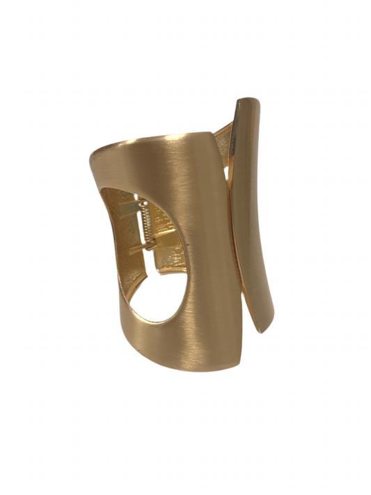 Large Brushed Gold Plated Metal Chunky  Hinged Bangle Bracelet