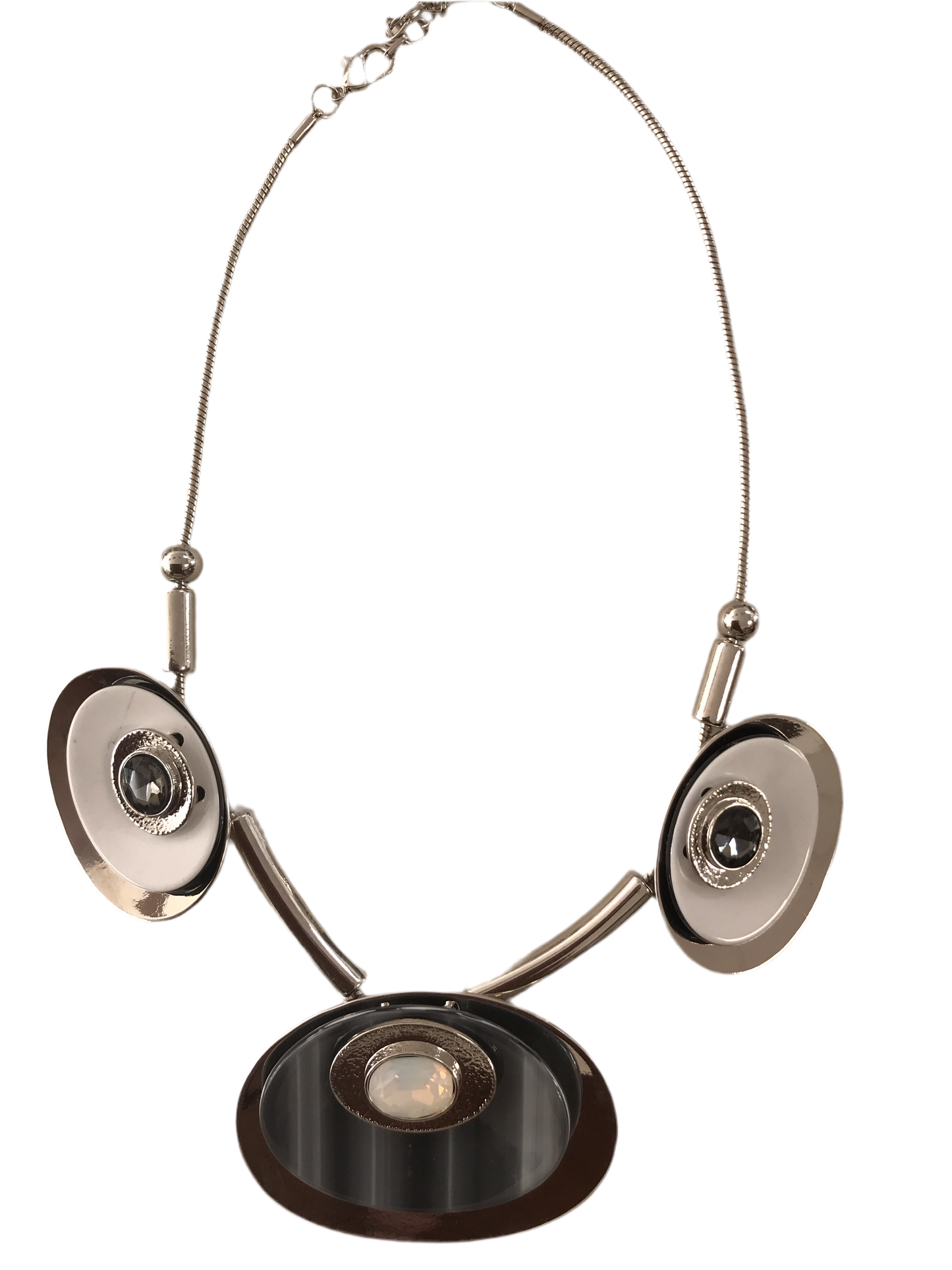 Tri Oval Silver & Black Necklace