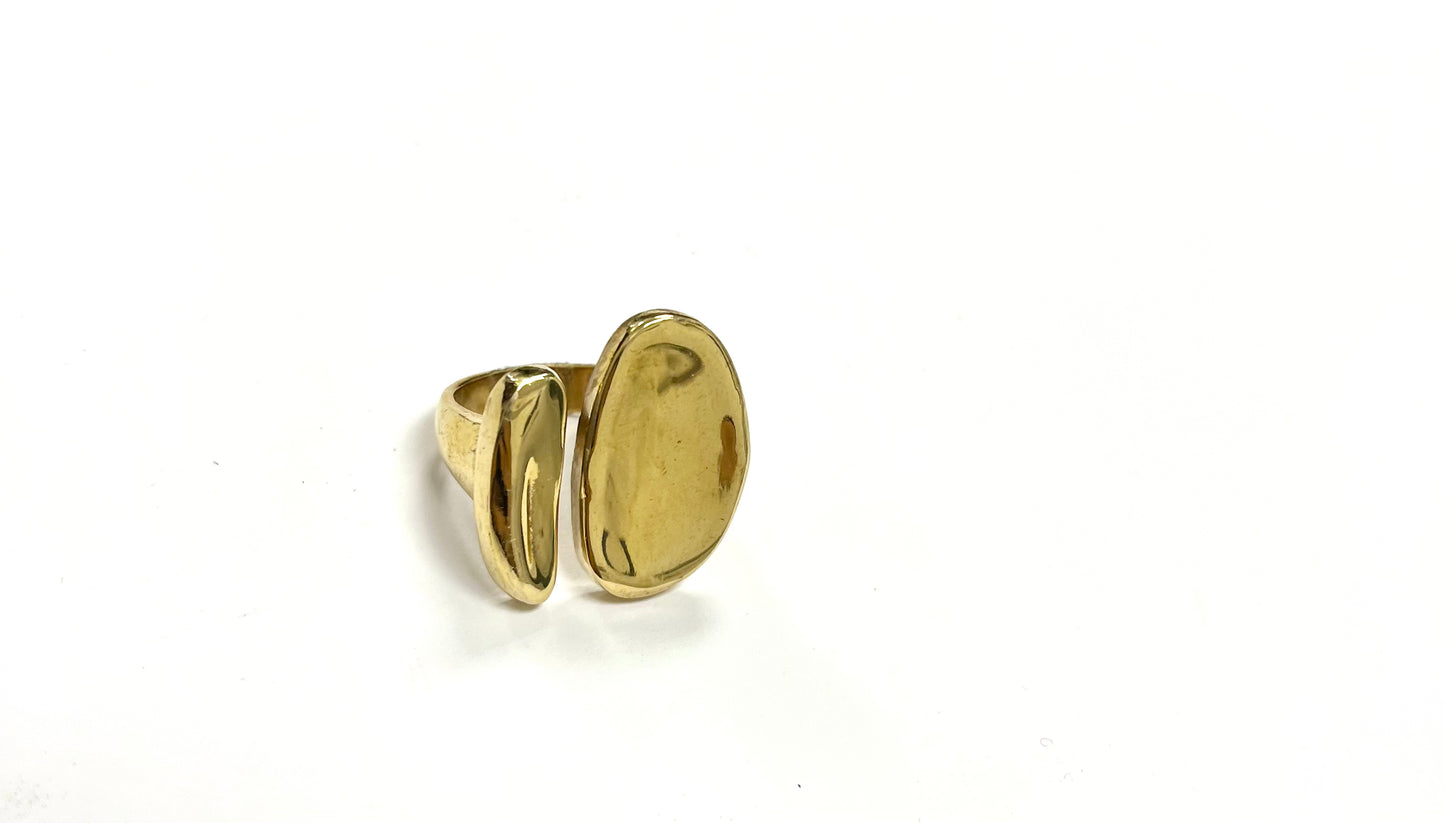 High Quality Gold Toned Brass Modern Wrap Double Chunky Bold Ring