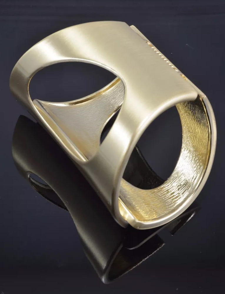 Large Brushed Gold Plated Metal Chunky Hinged Bangle Bracelet