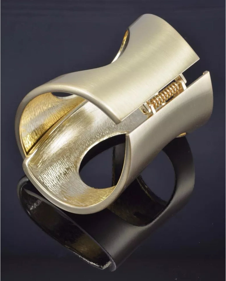Large Brushed Gold Plated Metal Chunky Hinged Bangle Bracelet