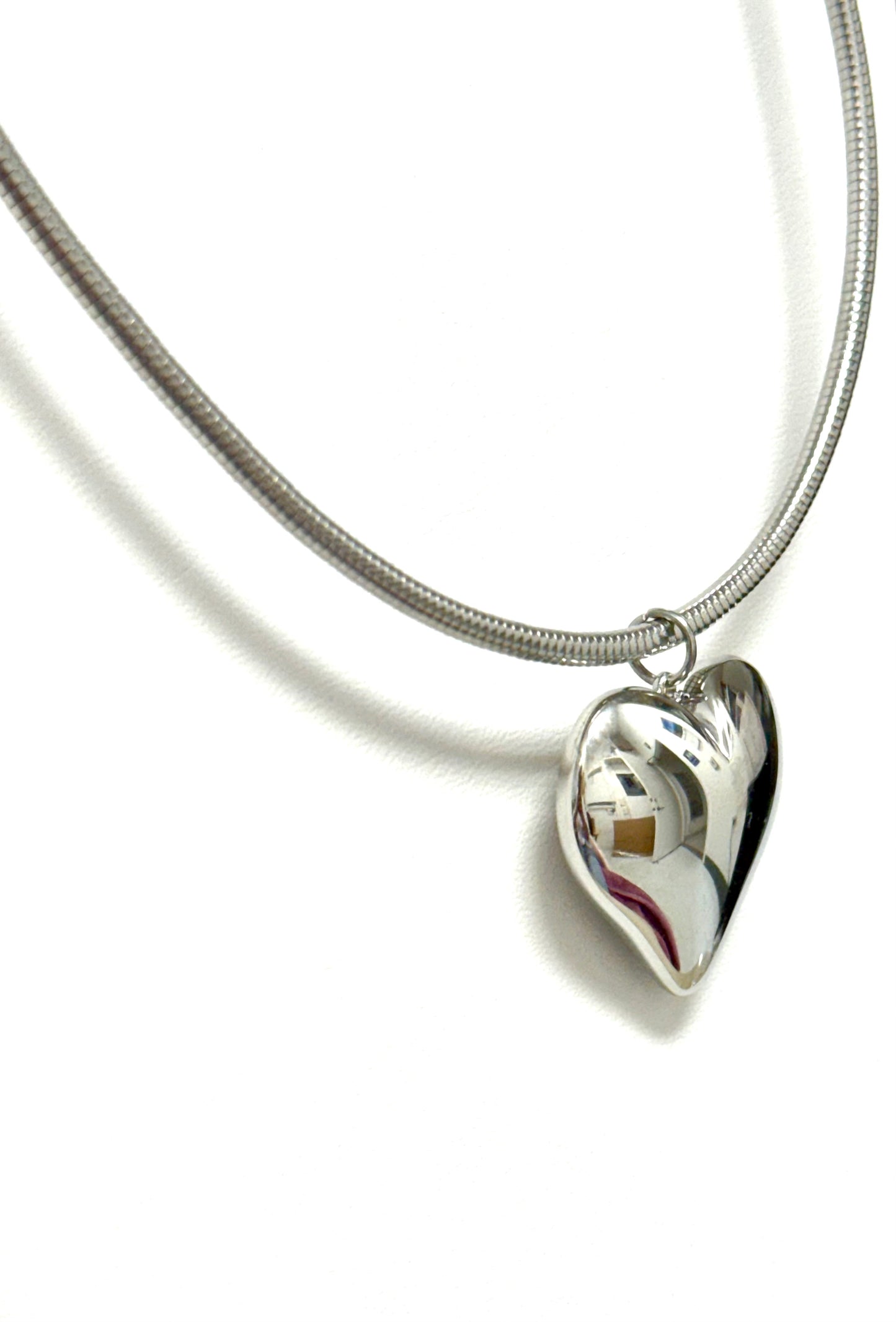 Puff Heart Silver Necklace