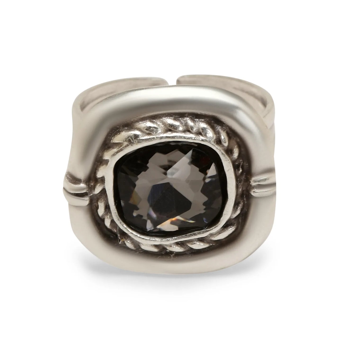 Smokey Crystal Woven Ring