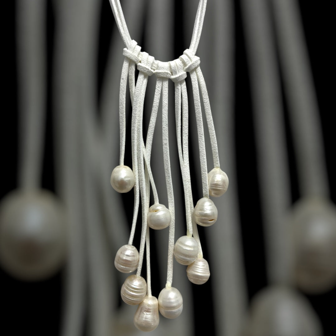 Mother of Pearl Dangle Leather Necklace
