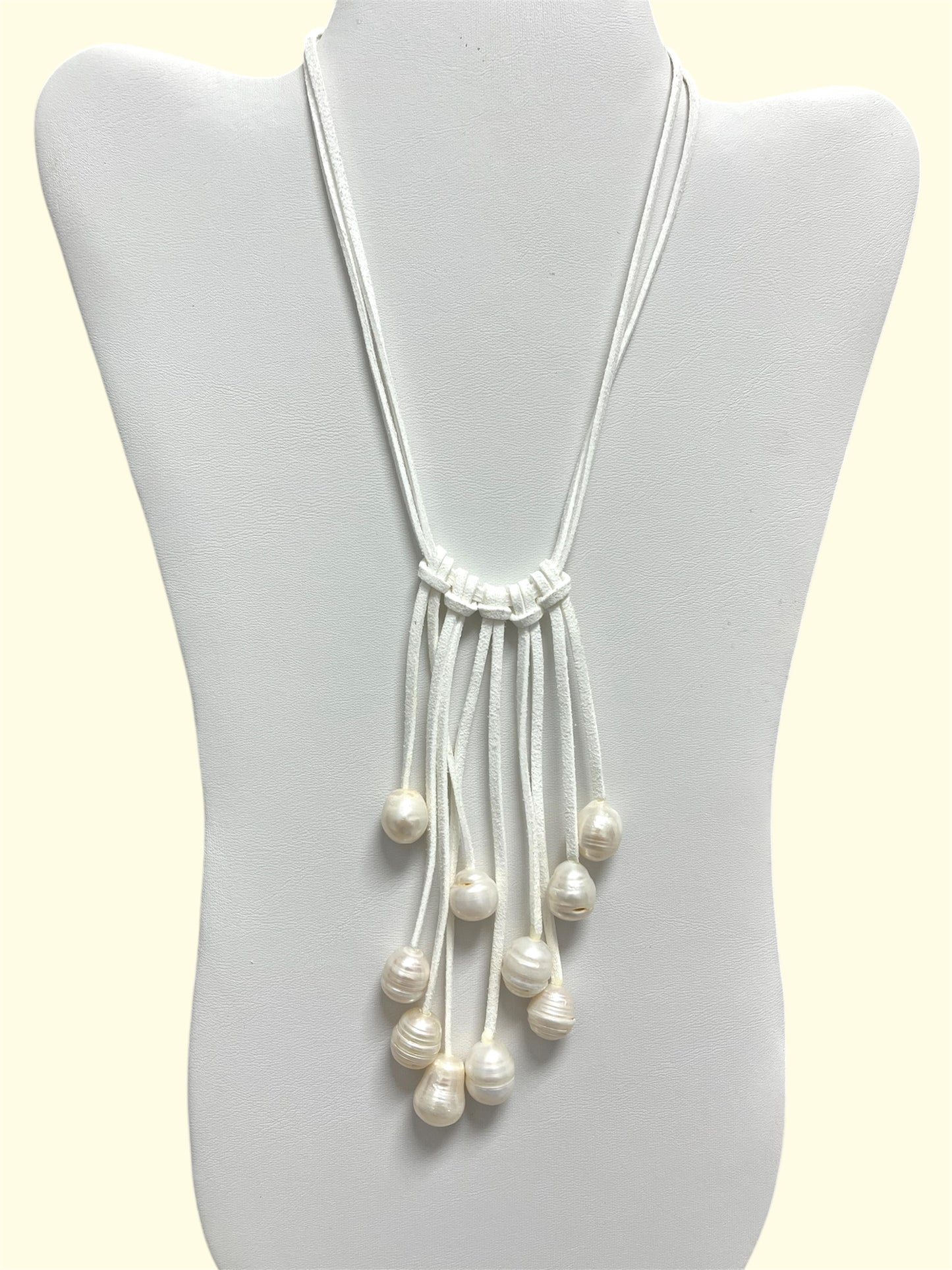 Mother of Pearl Dangle Leather Necklace