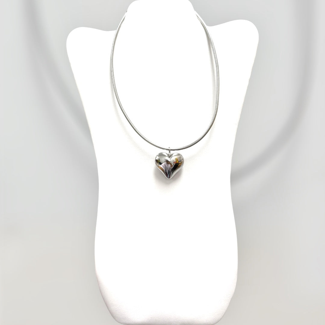 Puff Heart Silver Necklace