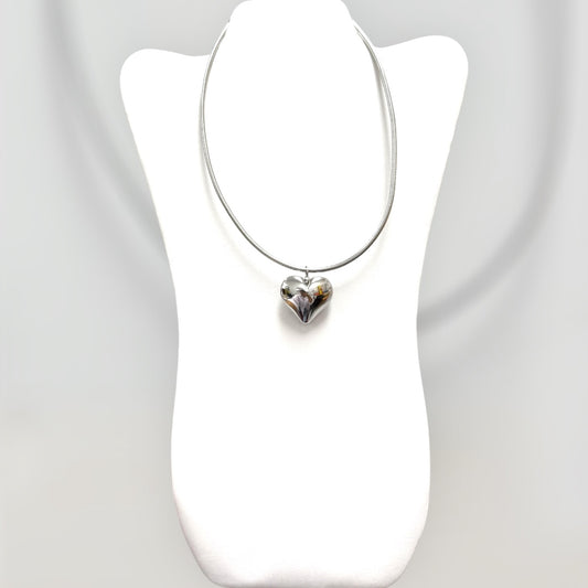 Puff Heart Silver Necklace