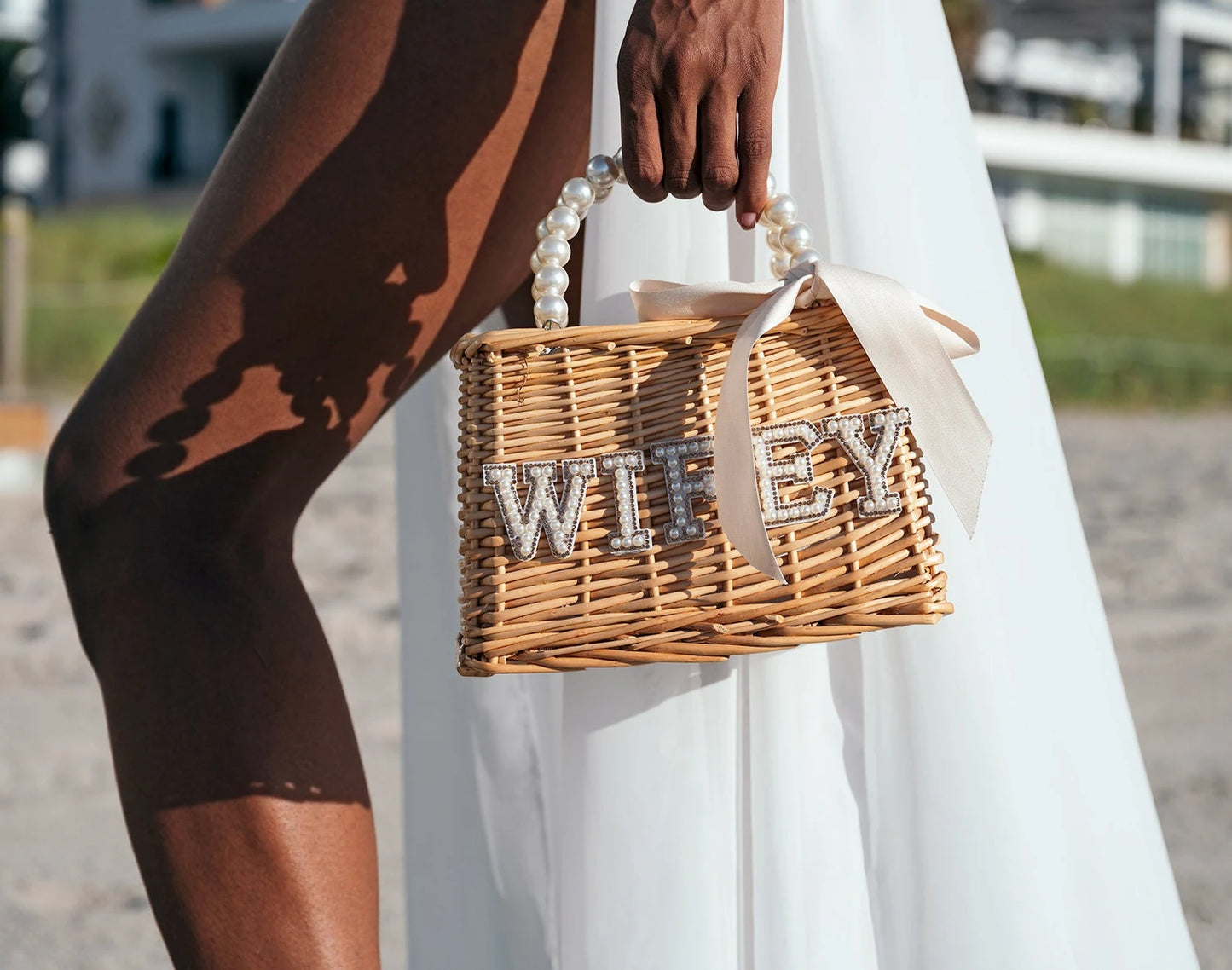 Wifey Bamboo Bag with pearls handle