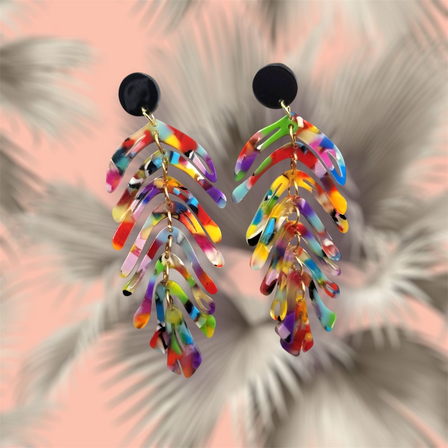 Multi-color Boho Monstera Leaf Earrings