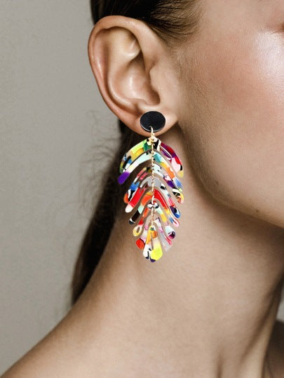 Multi-color Boho Monstera Leaf Earrings