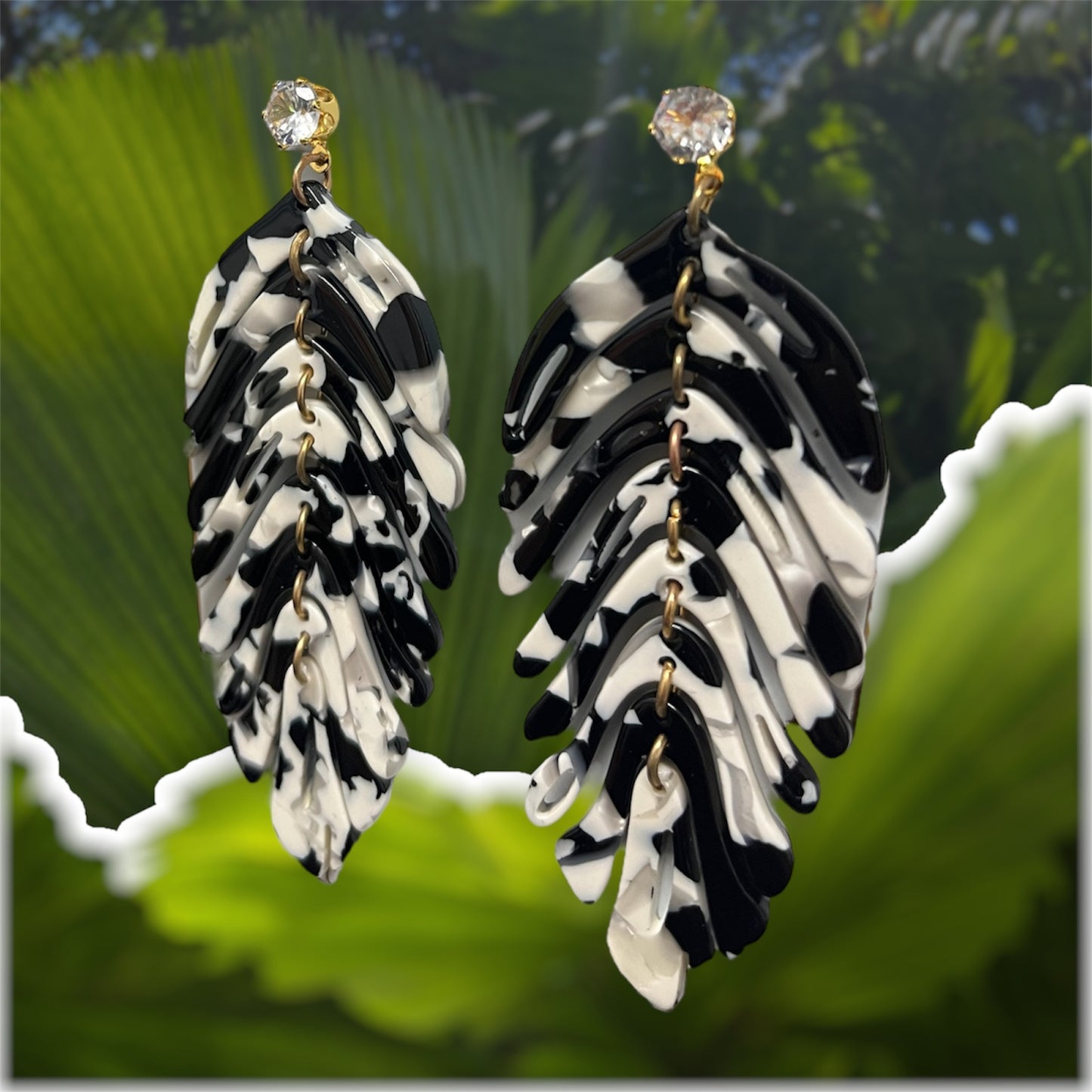 Speckled Monstera Leaf Earrings