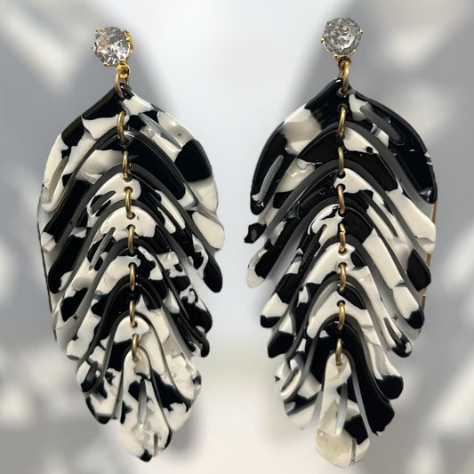 Speckled Monstera Leaf Earrings