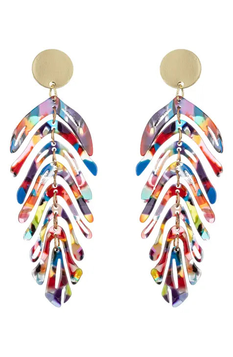Multi-color Boho Monstera Leaf Earrings