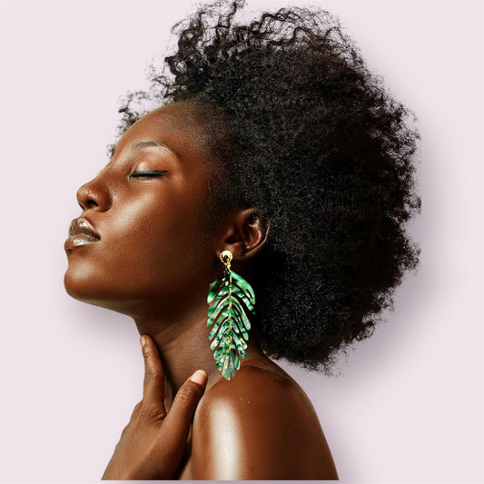 Mosaic Green Monstera Leaf Earrings