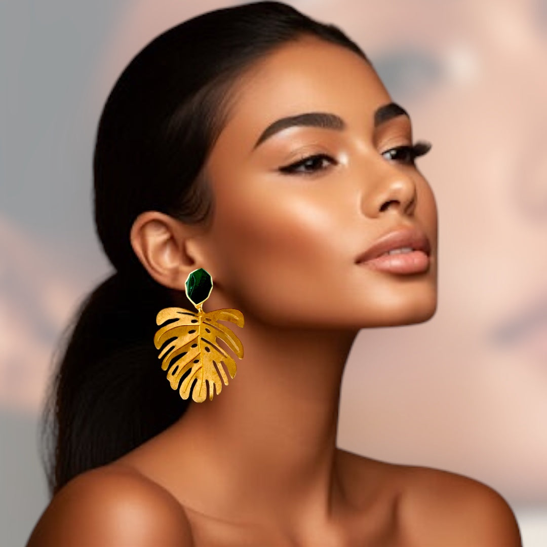 Emerald Gem Monstera Earrings