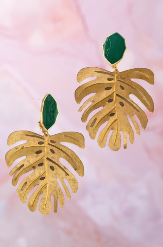 Emerald Gem Monstera Earrings