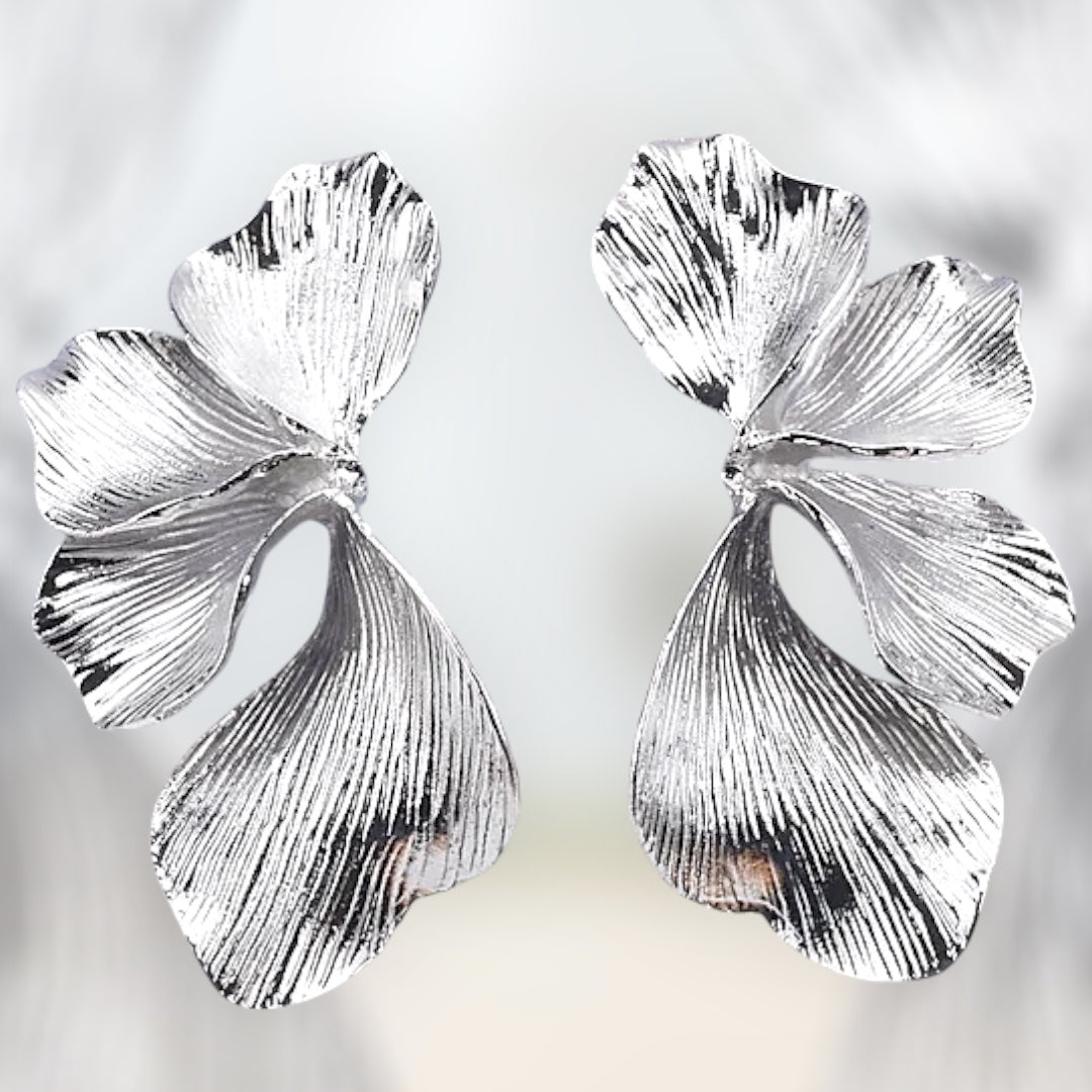 Silver Pleated Petal Earrings