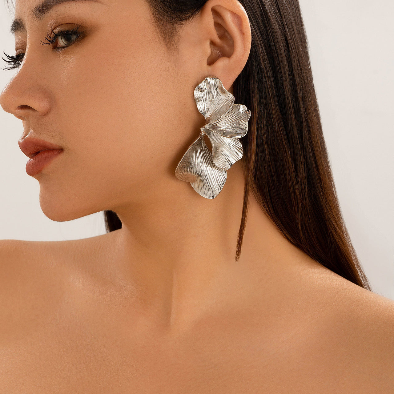 Silver Pleated Petal Earrings