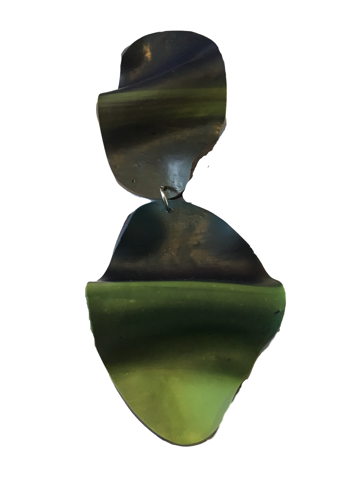 Abstract Layered Polymer Clay Drop Earring – Midnight Olive Horizon