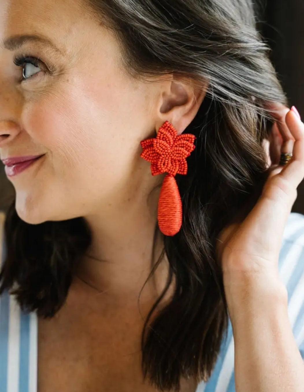 Flora Dangle Earrings Ruby Red