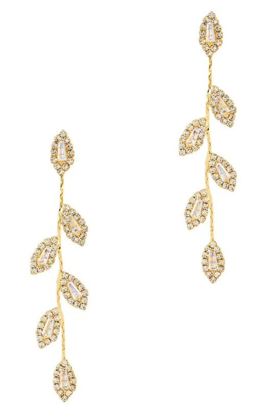 Leaf Dangle Rhinestone Earrings