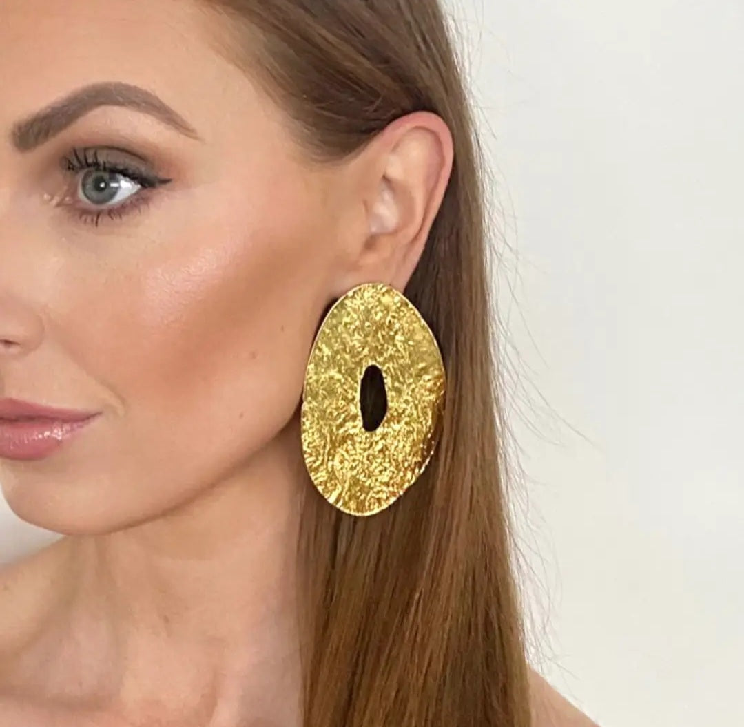 Large Gold Oval Statement Earrings