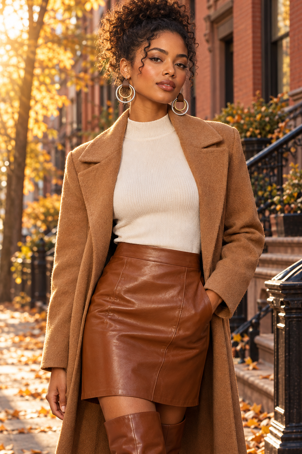 Fall fashion editorial featuring the mixed metal hoop earrings