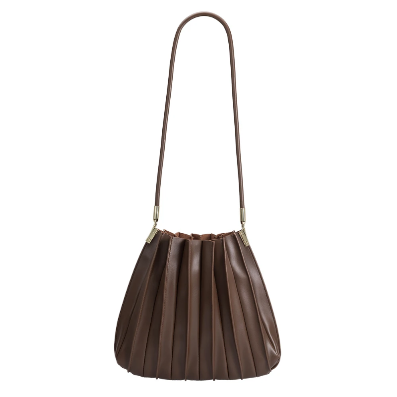 Carrie Chocolate Brown Pleated Vegan Shoulderbag | She She's Closet