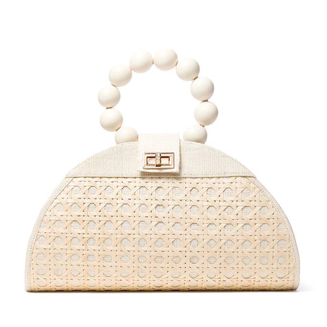 Woven Rattan & Bead Statement Handbag
