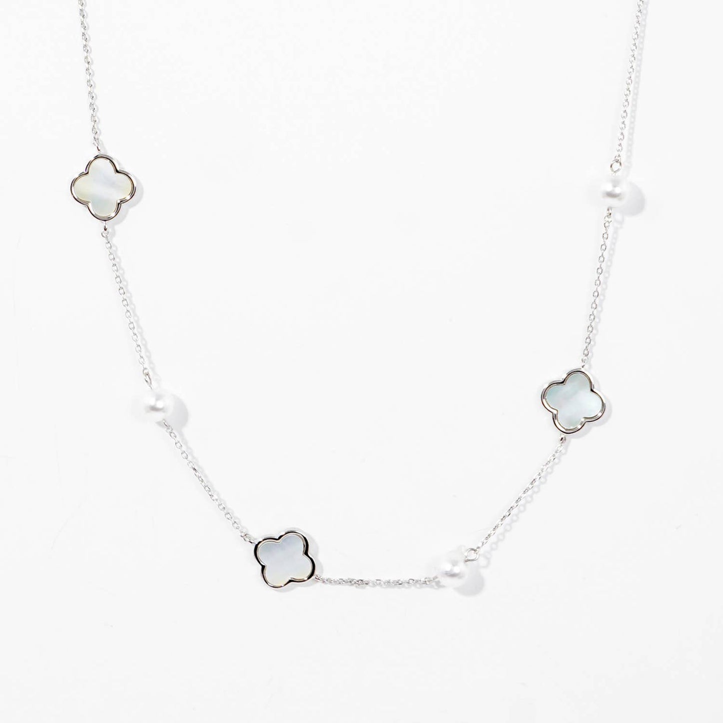 Lucky Clover mother of pearl Necklace / Minimalist Four Leaf