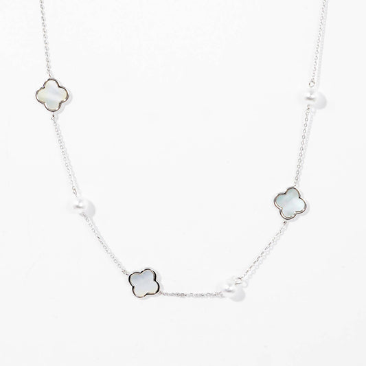 Lucky Clover mother of pearl Necklace / Minimalist Four Leaf