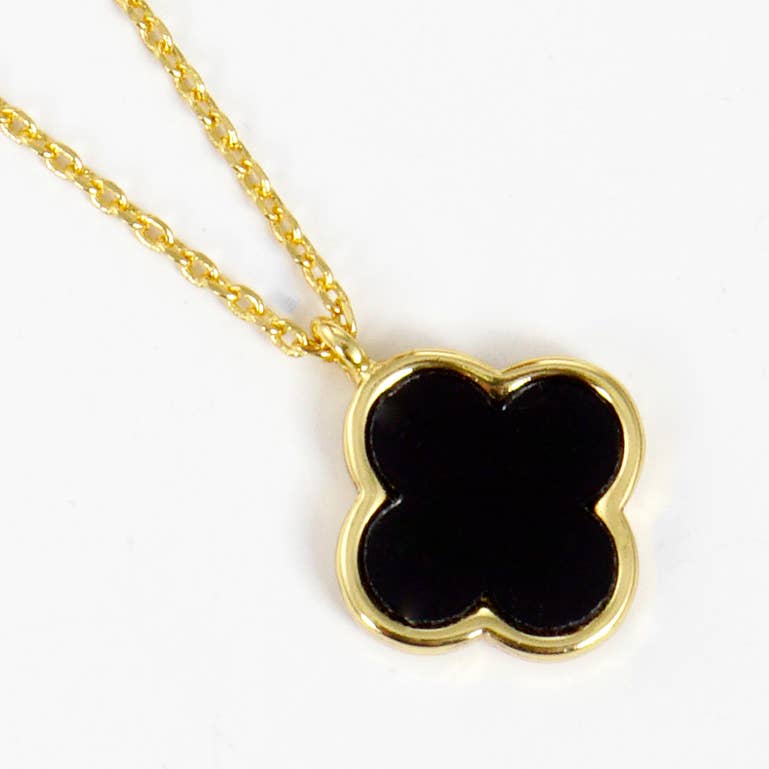 Gold-Dipped Black Colored Clover Charm Necklace