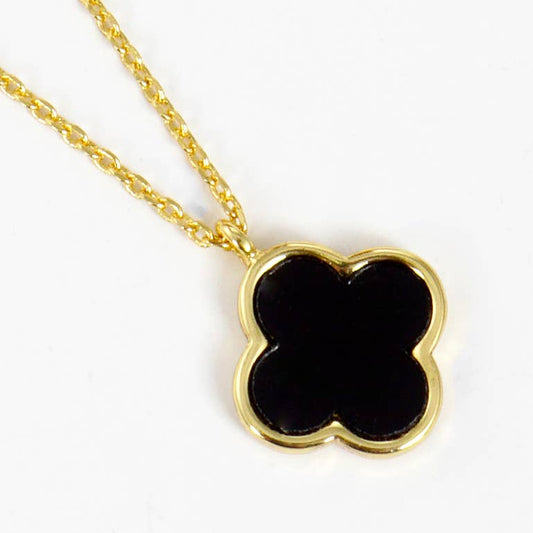 Gold-Dipped Black Colored Clover Charm Necklace
