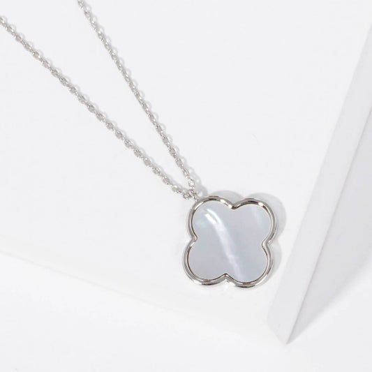 Mother of Pearl Clover White Gold Plated Necklace