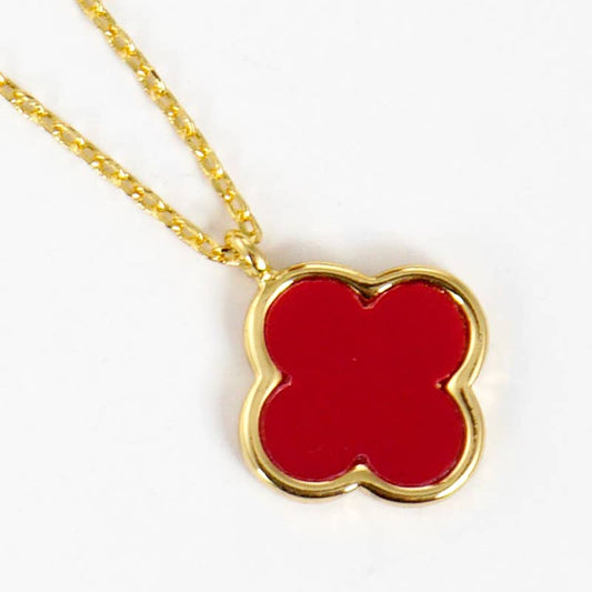 Gold-Dipped Red Colored Clover Charm Necklace