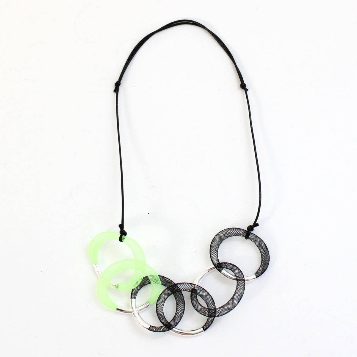Lime and black Mesh Statement Necklace Silver