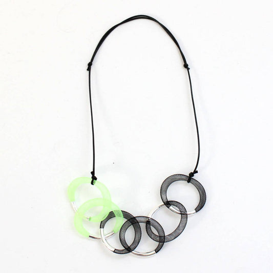 Lime and black Mesh Statement Necklace Silver