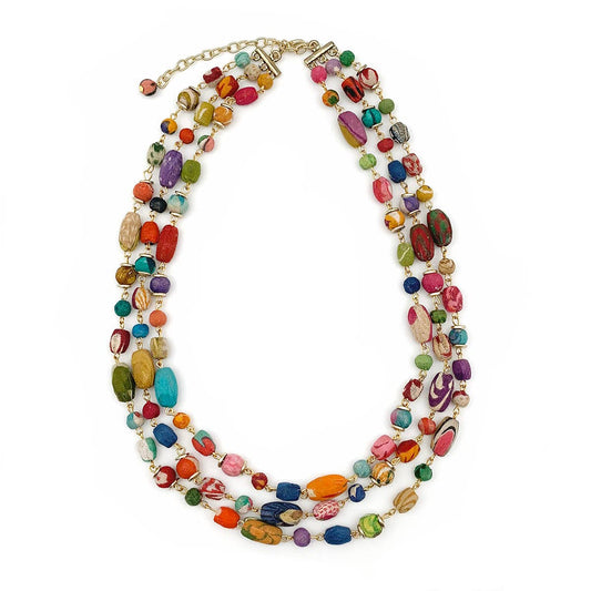 Aasha Triple Strand Mixed Shaped Beads Statement Necklace | She She's Closet