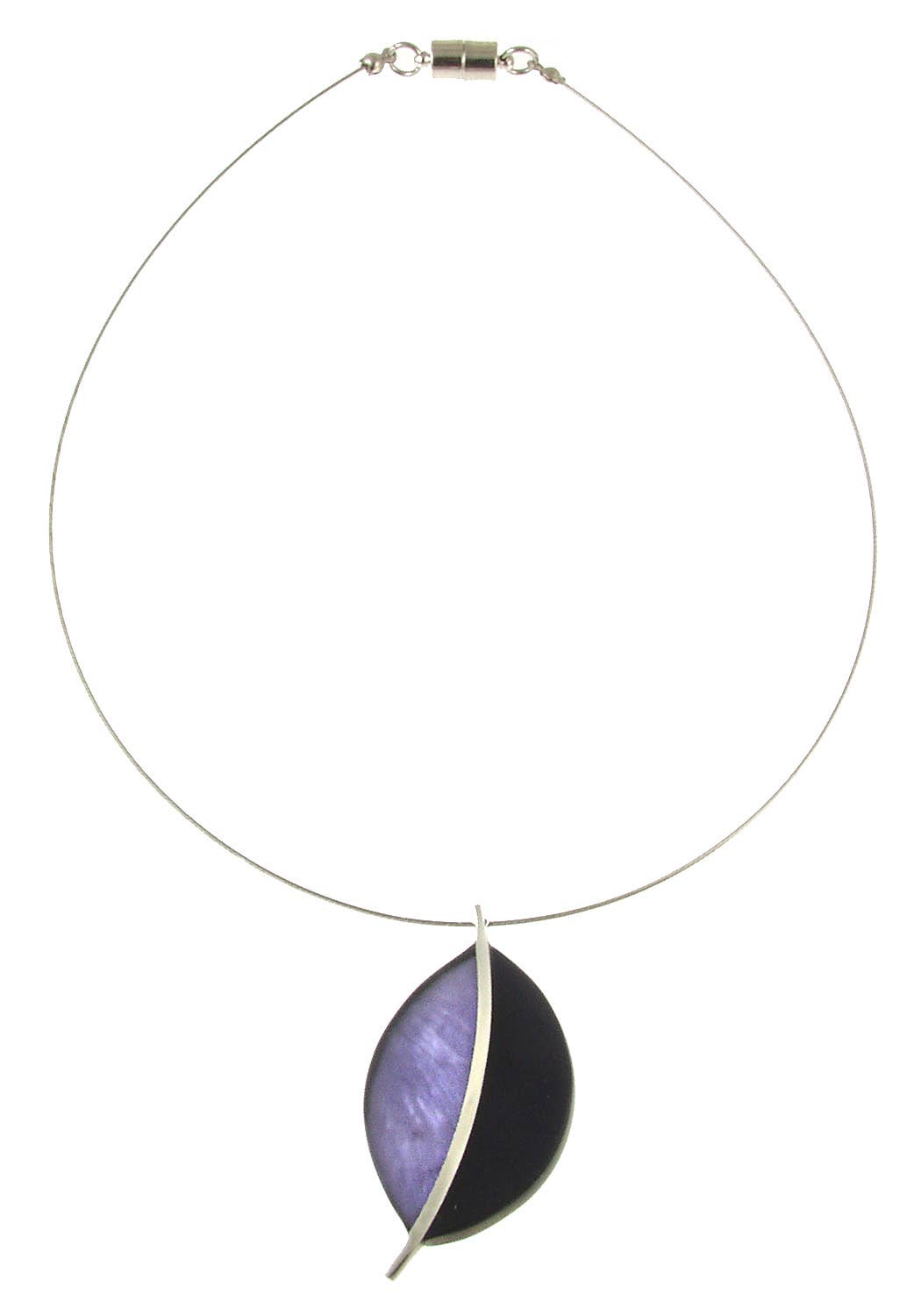 Two Tone Purple Silver Inlay Pendant Necklace