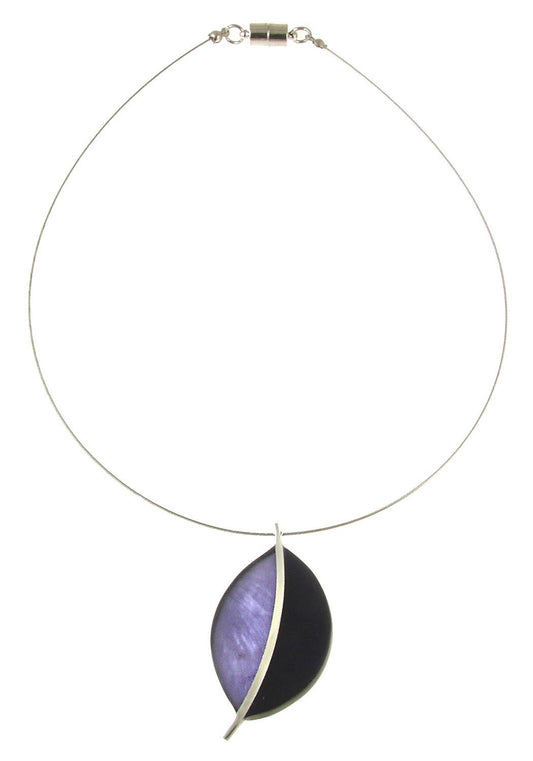 Two Tone Purple Silver Inlay Pendant Necklace
