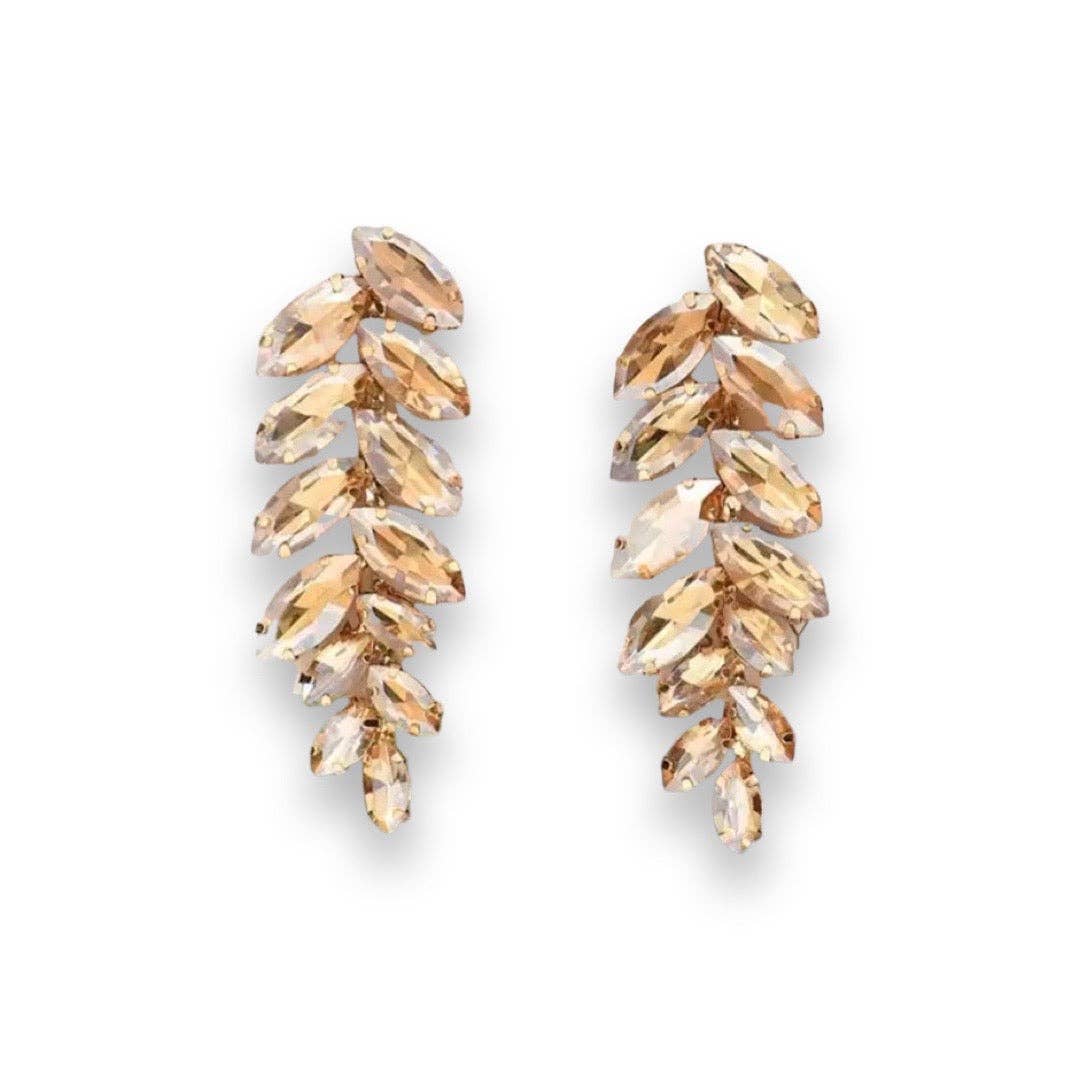 Champagne Crystal Leaf Dangle Earrings | Elegant & Unique | She She's Closet