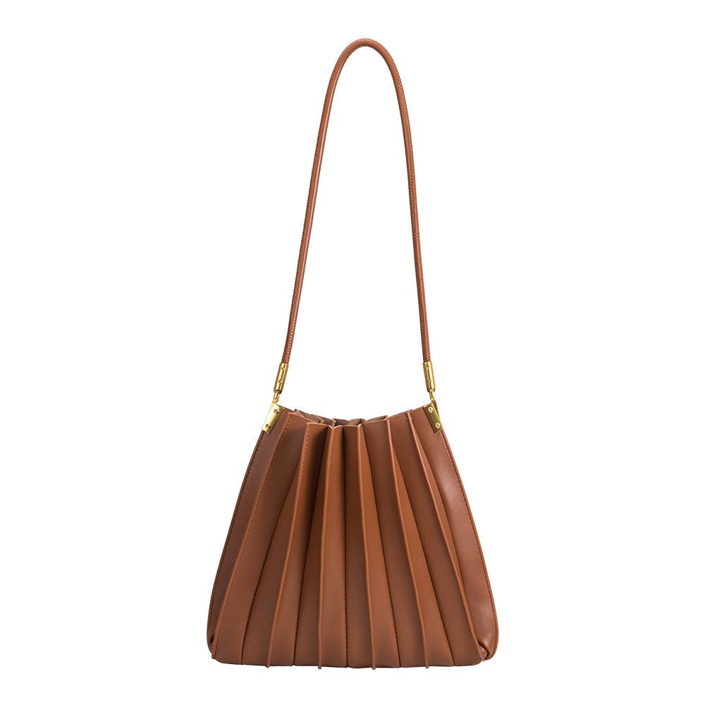 Carrie Tan Saddle Pleated Vegan Shoulder Bag | She She's Closet