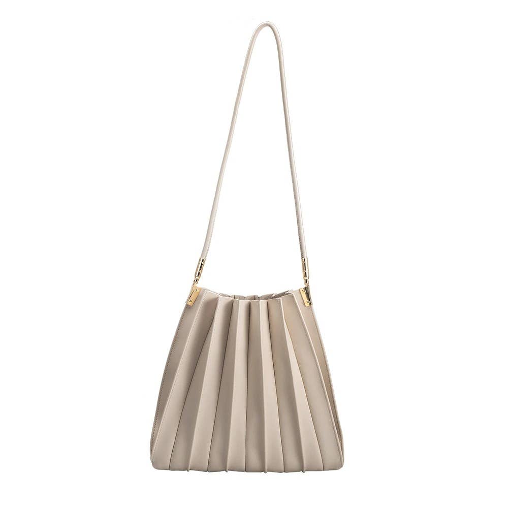 Carrie Bone Pleated Vegan Shoulder Bag | Chic & Sustainable | She She’s Closet