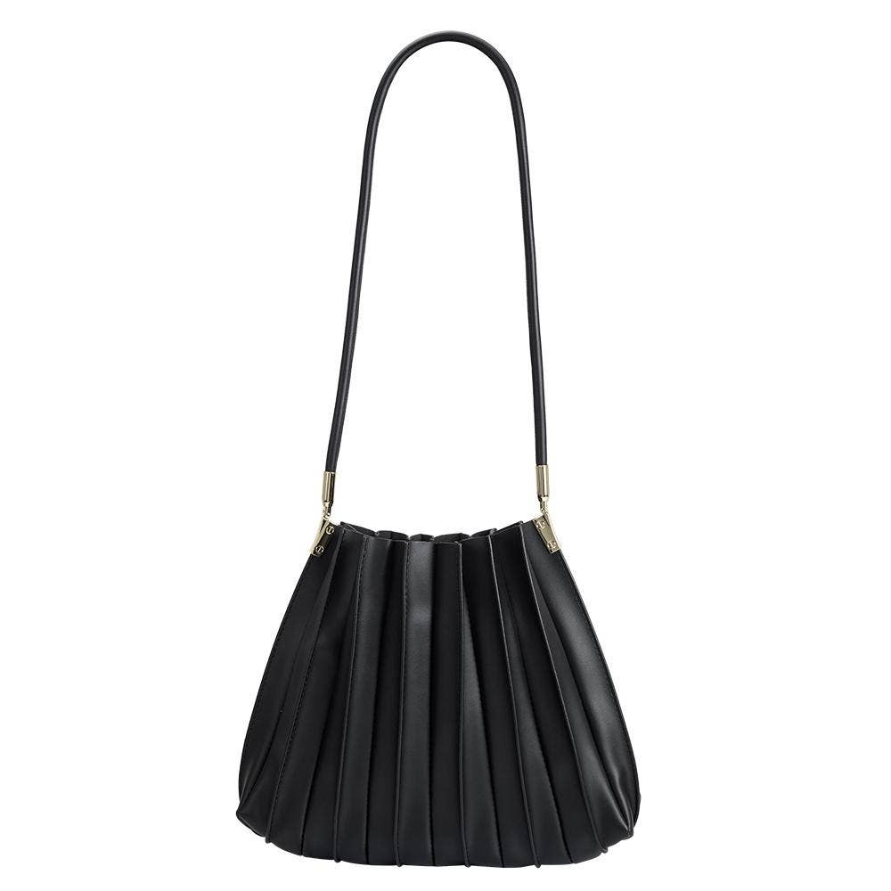 Carrie Black Pleated Vegan Shoulder Bag | Premium Vegan Leather | She She's Closet