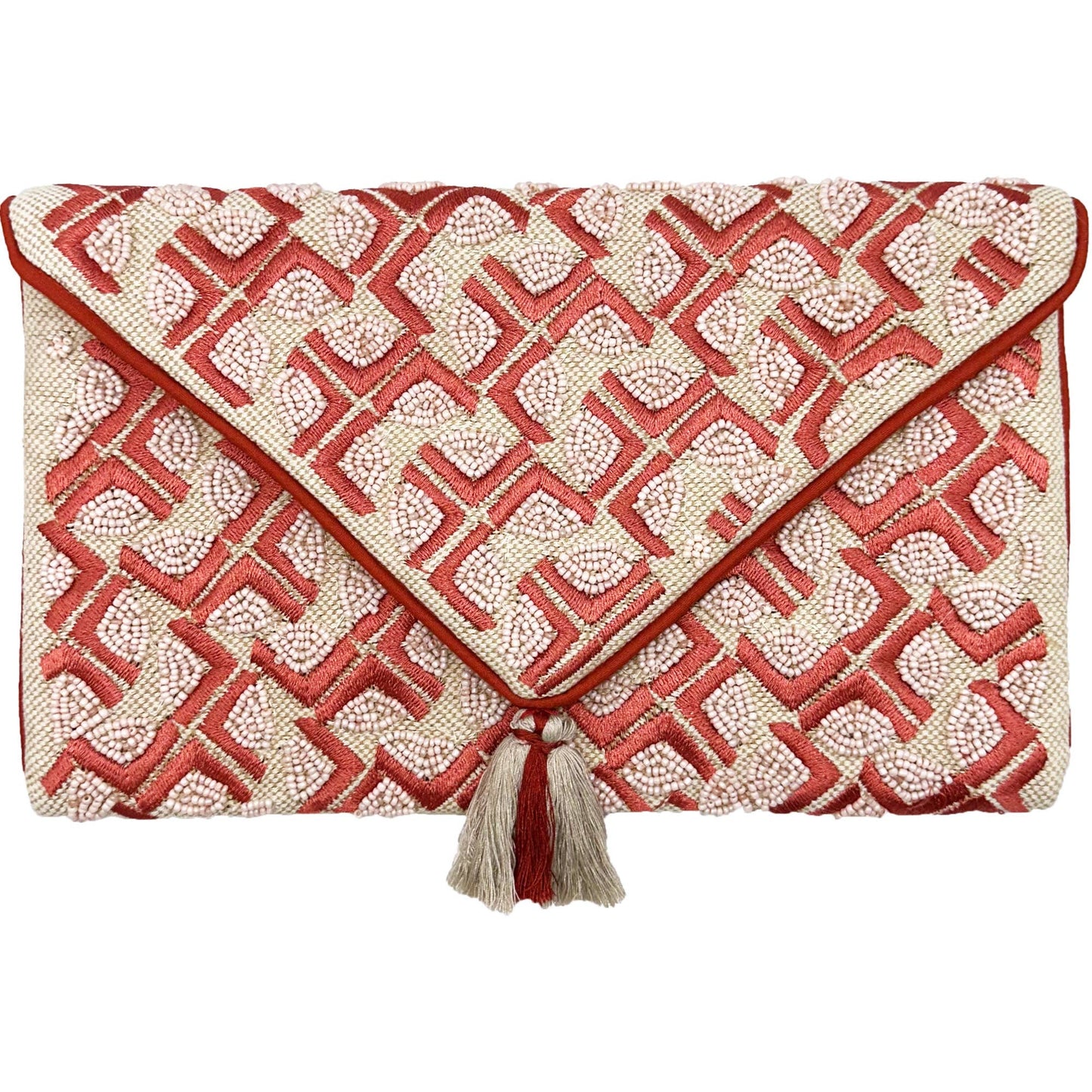 Coral Nude Embroidered Beaded Clutch | Handcrafted Elegance