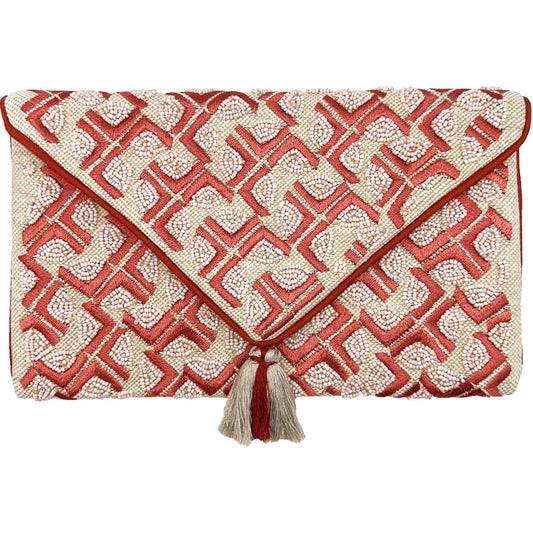 Coral Nude Embroidered Beaded Clutch | Handcrafted Elegance